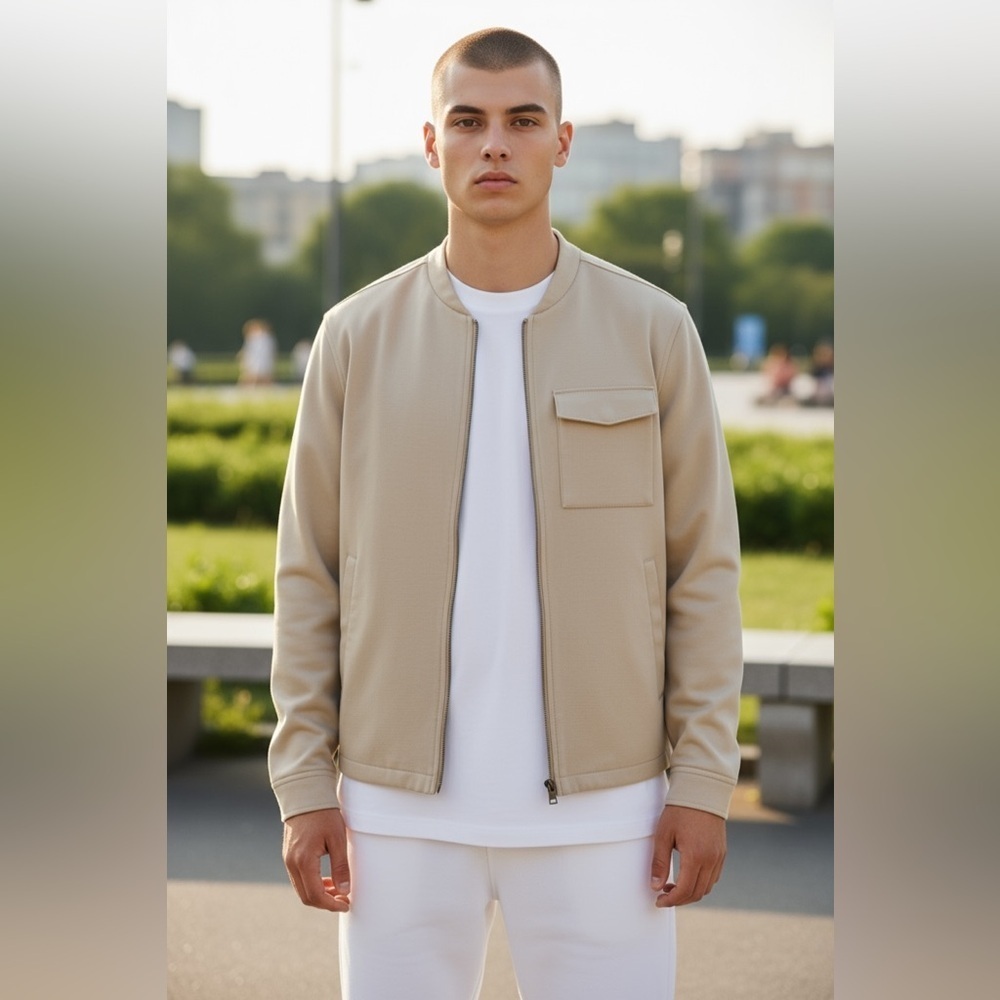 Lindbergh White, Beige Zip Jacket – Superflex, Size Medium